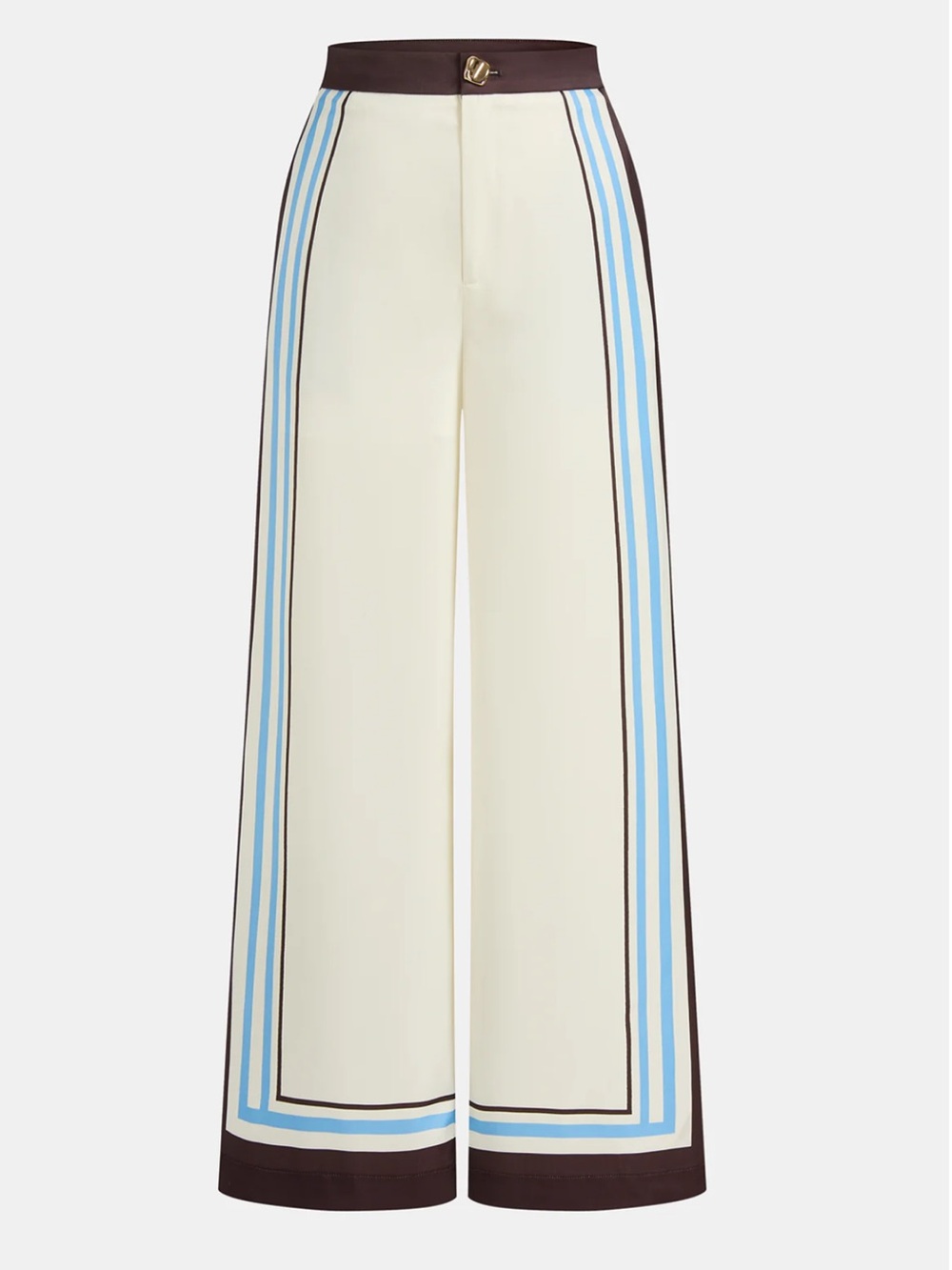 Commense One-Shoulder Striped Cream, Brown & Light Blue Jumpsuit - Picture 6 of 7